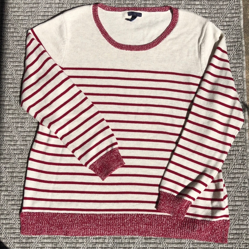 Gap red & white striped crew neck sweater size xxl